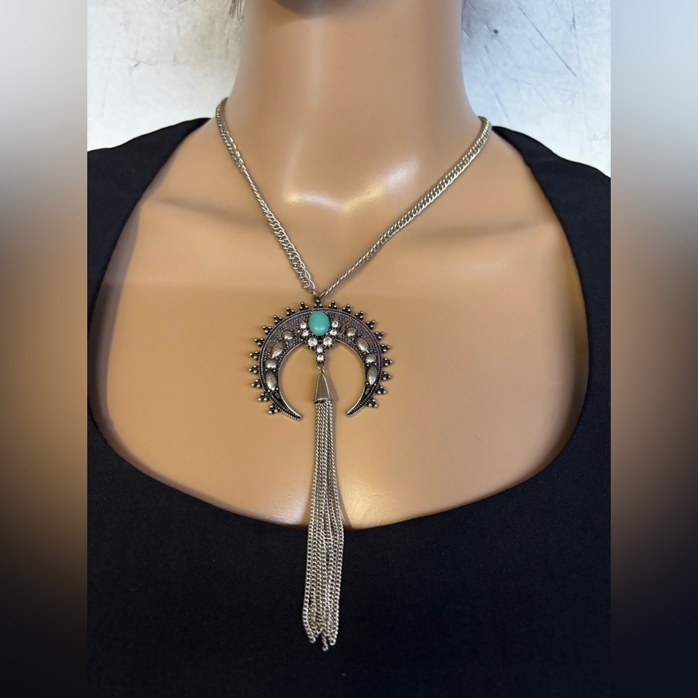 FREEDOM Navajo crescent turquoise tassel necklace